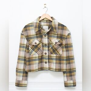 Plaid Flannel Cropped Shacket Green Size M Cottagecore Boho Forest Fairy